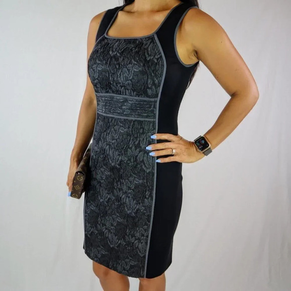 Rachel Roy Black Gray Jacquard Sheath Dress $395 - Picture 4 of 9